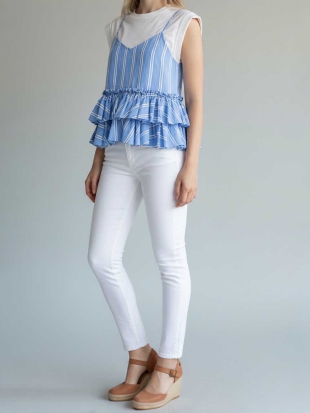 New Cinq a Sept Top Samantha Two Piece Blue Stripe Set Size Medium